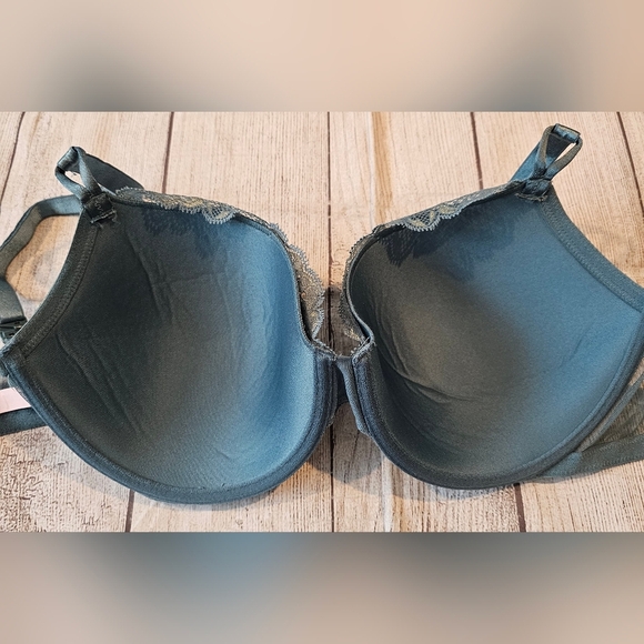 Victoria's Secret Size 34DDD Lined Demi Bra Teal Blue with Gold Lace Overlay - Picture 3 of 6